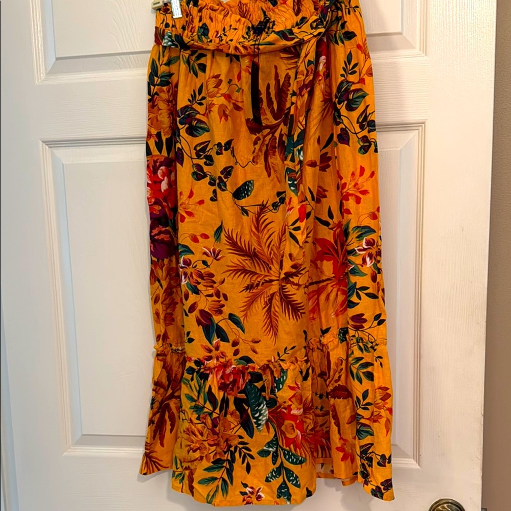 RACHEL Rachel Roy Orange Black A-Line Midi Skirt